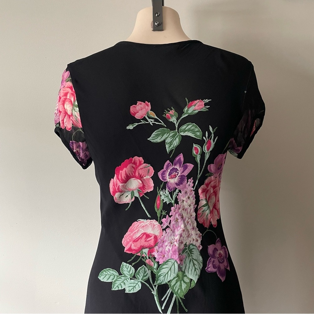 Vintage Nostalgic Floral Chiffon Maxi Dress Whimsigoth Black Pink 90s Y2K - Picture 5 of 8